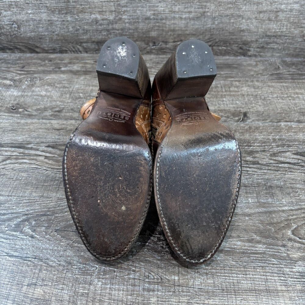 Bed Stu Irma Ankle Boots Women's 7 Brown Leather Laser Cutout Block Heel Zip - Picture 6 of 8